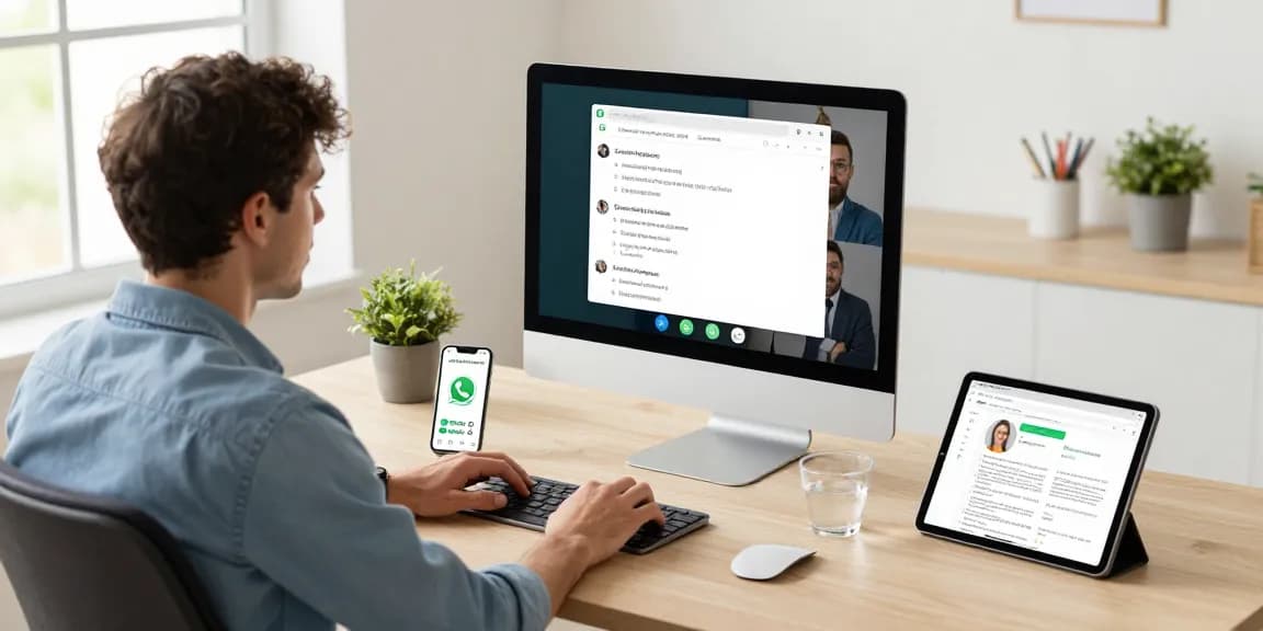 Professional workspace with WhatsApp網頁版 on desktop, showcasing seamless communication and collaboration.