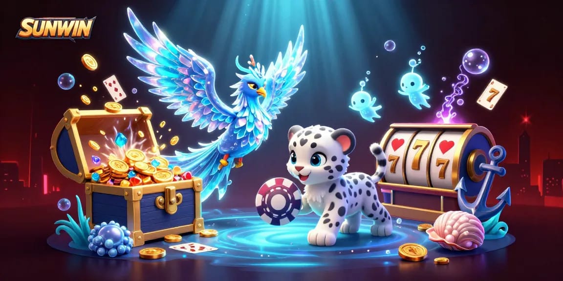 Play casino games and win with SUNWIN's vibrant illustration of ice creatures and poker excitement.