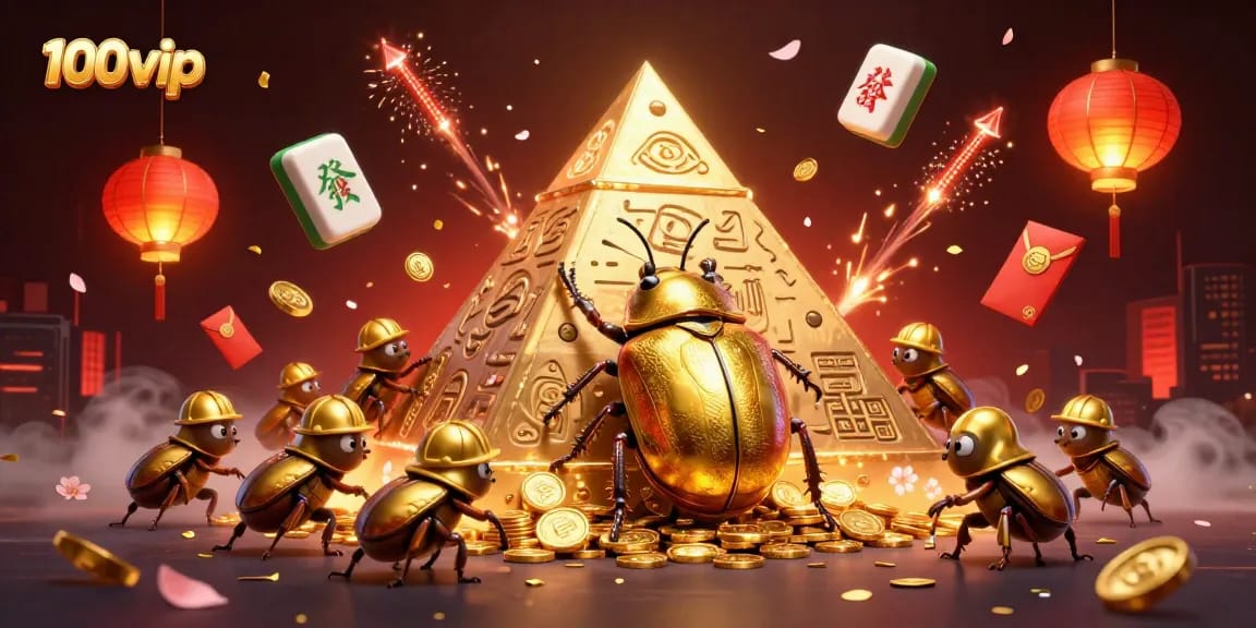 Engage with 100vip's vibrant casino experience, featuring golden elements and energetic scenes.