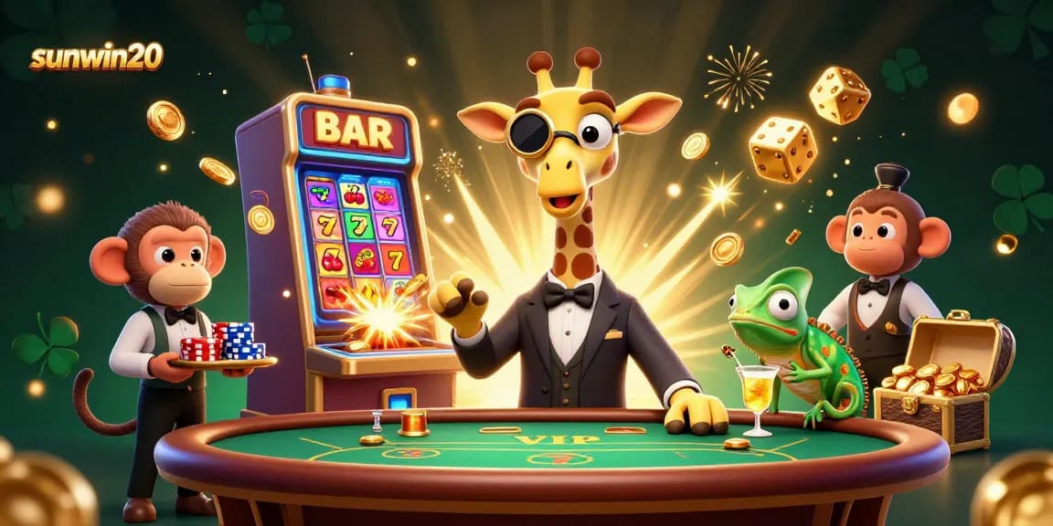 Experience the thrills at sunwin20 with a lively casino scene featuring characters and exciting game elements.
