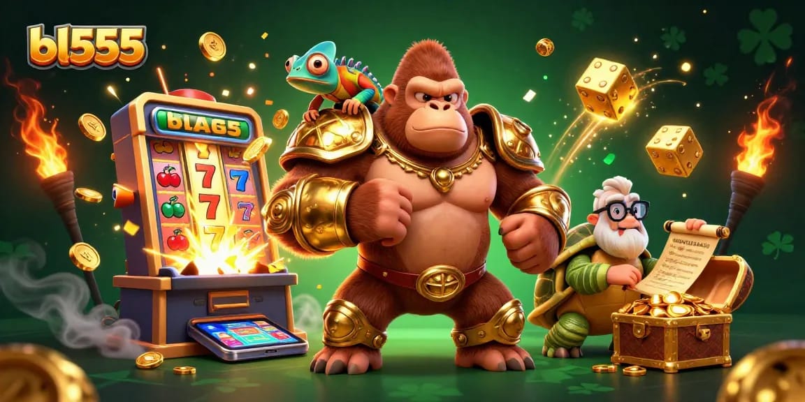 Experience winning thrills at BL555 with vibrant 3D characters and casino elements.