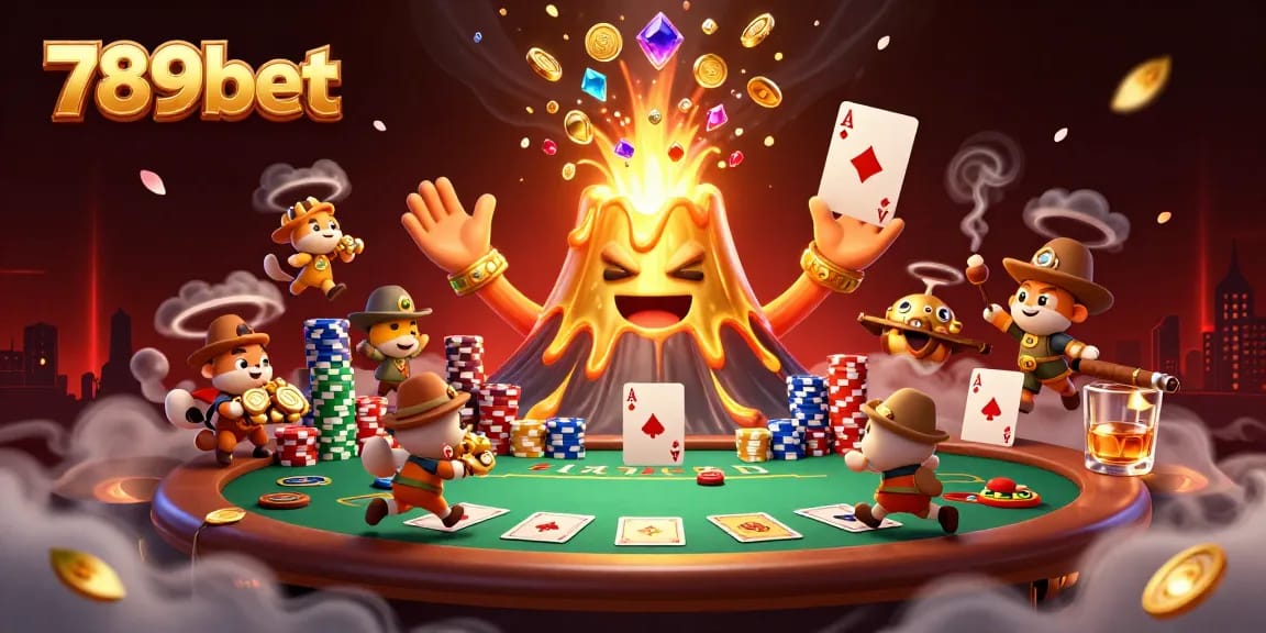 Watch 789bet erupting with treasures as animals flee, showcasing dynamic casino elements and vibrant art.