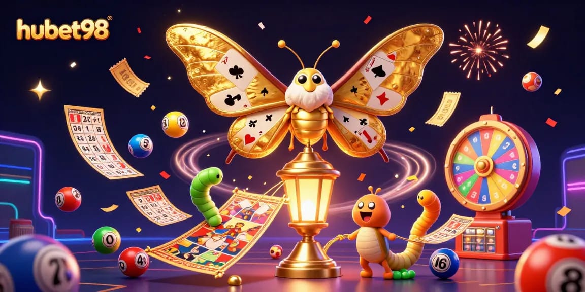 Experience thrilling games at hubet98 with a vibrant casino scene featuring a golden atlas moth.