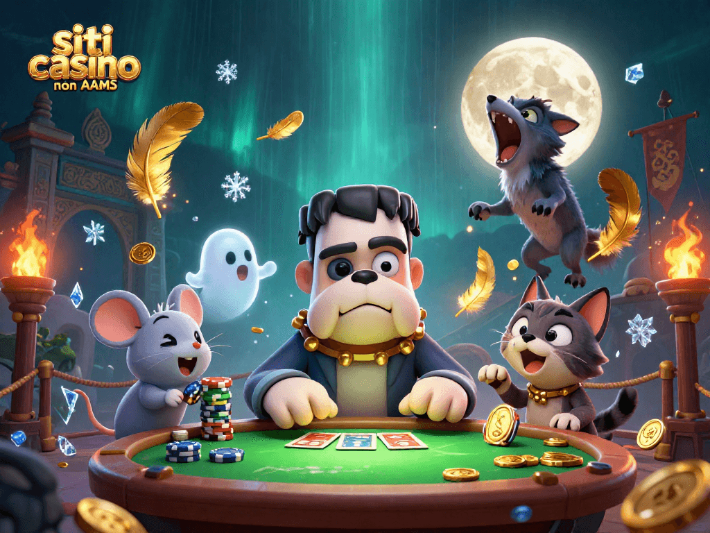 I giocatori nei siti casino non AAMS si sfidano nel tavolo di gioco con un cane Frankenstein e una gattina lupo.
