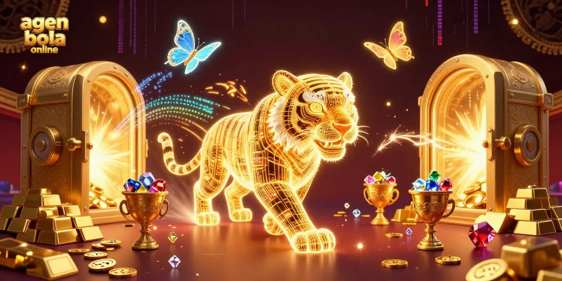 Experience the thrill of agen bola online with the energetic golden tiger in a digital casino.