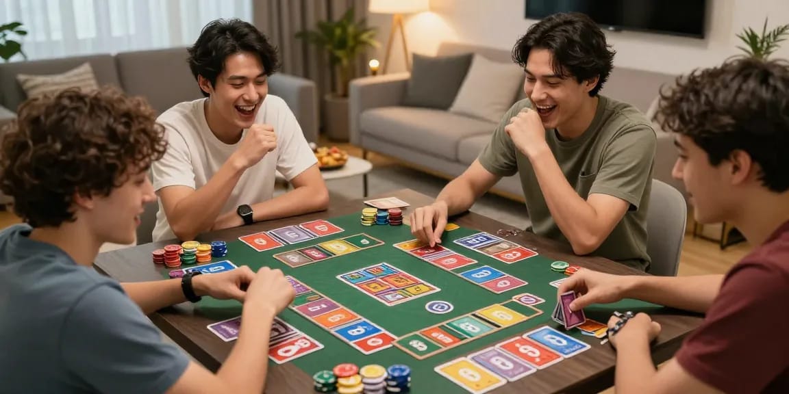 Permainan kartu 68 game bài di antara teman-teman dalam suasana hangat dan ceria.