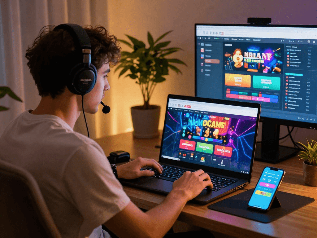 Giocatore che esplora siti casino non AAMS in un ambiente di gioco online emozionante