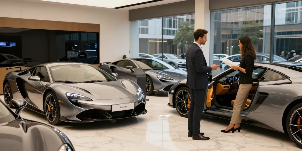 Showroom mobil mewah LUXURY 777 dengan kendaraan berkualitas tinggi dan suasana elegan.