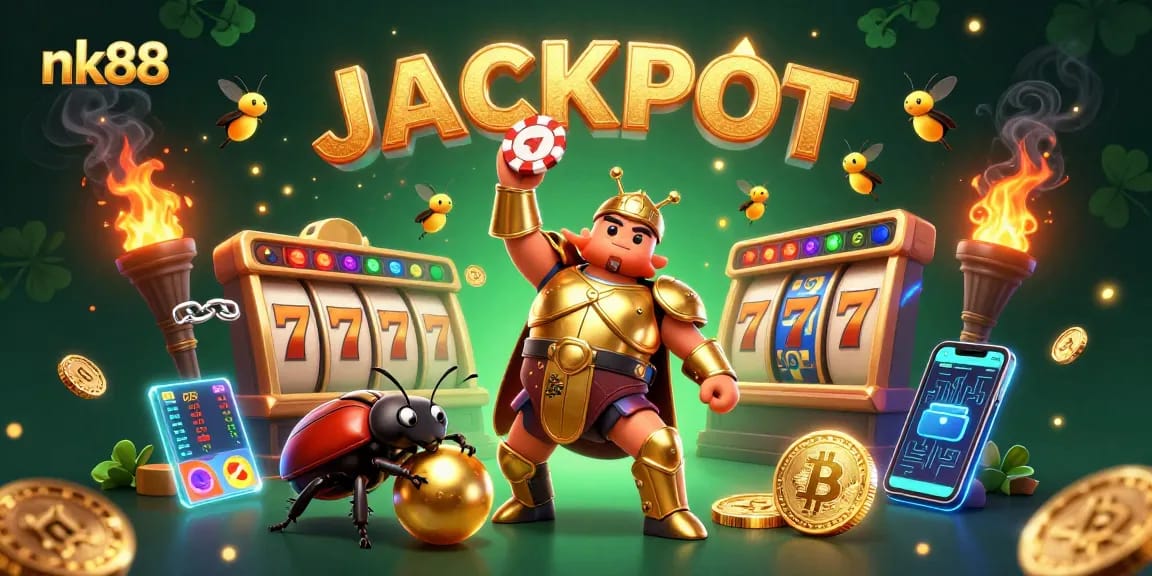 Experience jackpot excitement with nk88, featuring vibrant characters in a thrilling casino scene.