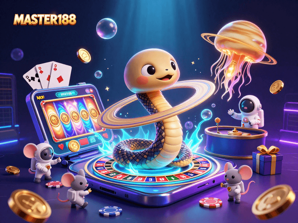 Experience thrilling bets at MASTER188 in this vibrant cosmic casino scene.
