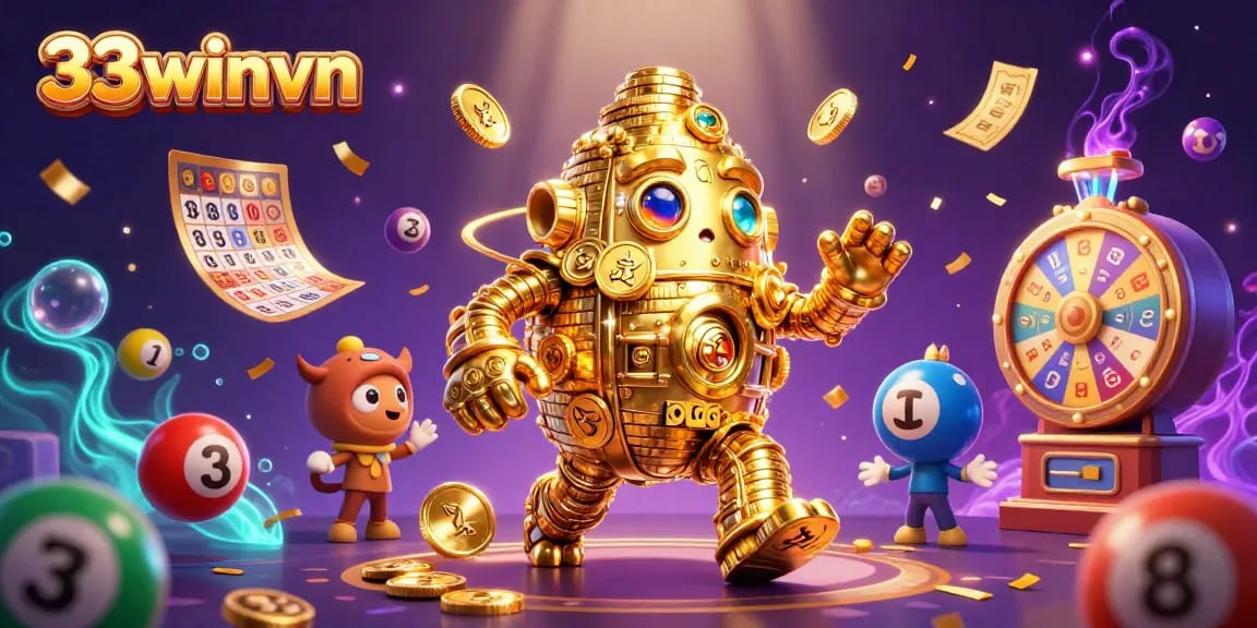 Win big with 33winvn's vibrant lottery and gambling atmosphere, showcasing dynamic game elements.
