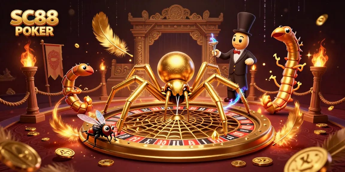 Engage with the excitement of SC88 POKER in this vibrant 3D casino scene, featuring dynamic betting elements.