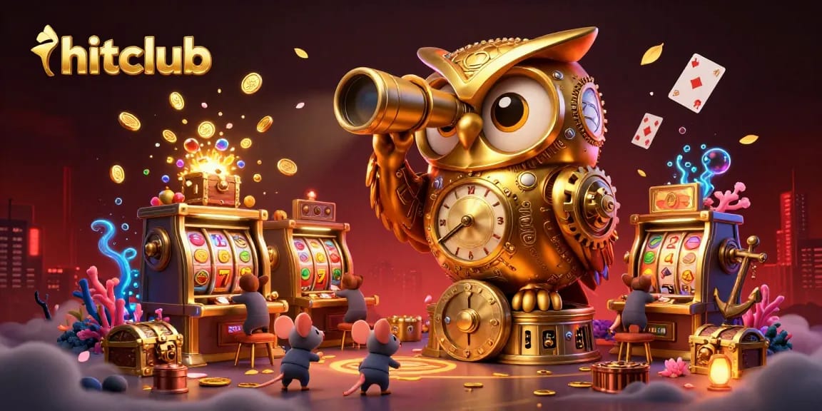 Experience excitement at hitclub with a thrilling 3D casino scene filled with vibrant games and characters.