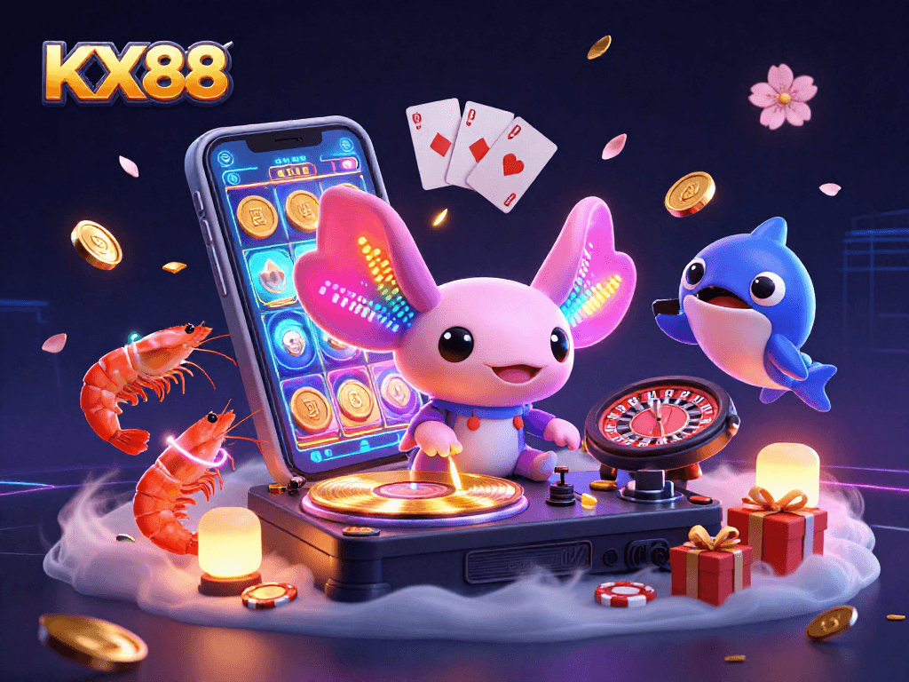 KX88 captures vibrant winnings at a lively online casino scene with underwater DJ and animated sea creatures.