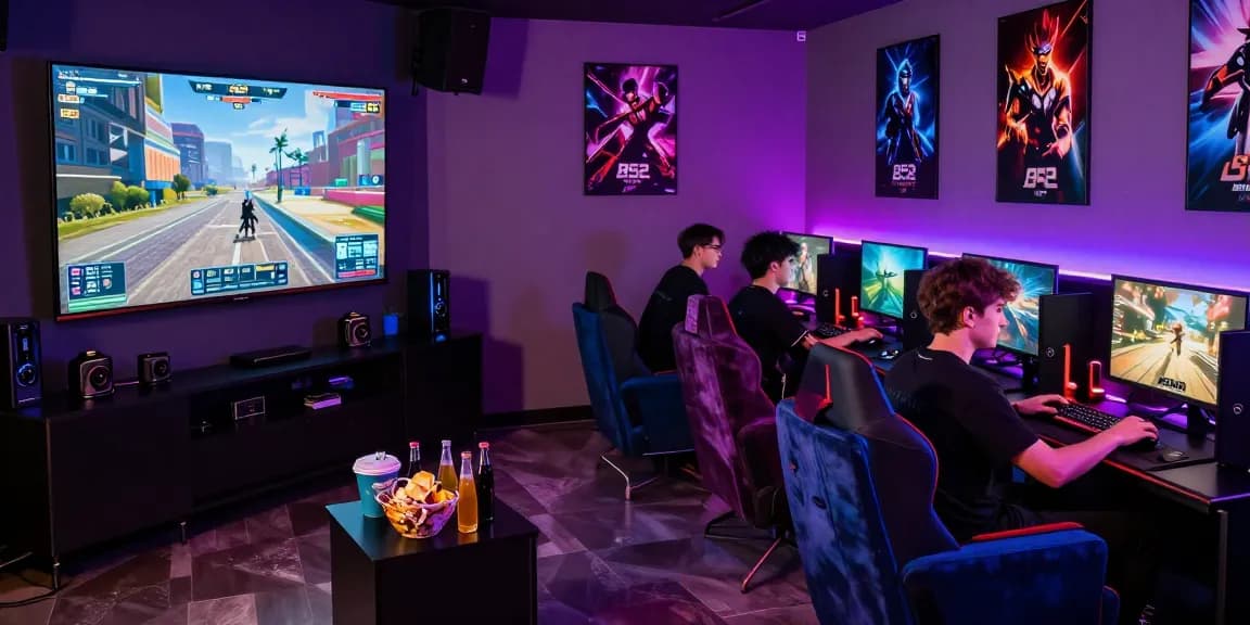 Trải nghiệm chơi game B52 cực chất trong không gian hiện đại đầy ánh đèn neon.