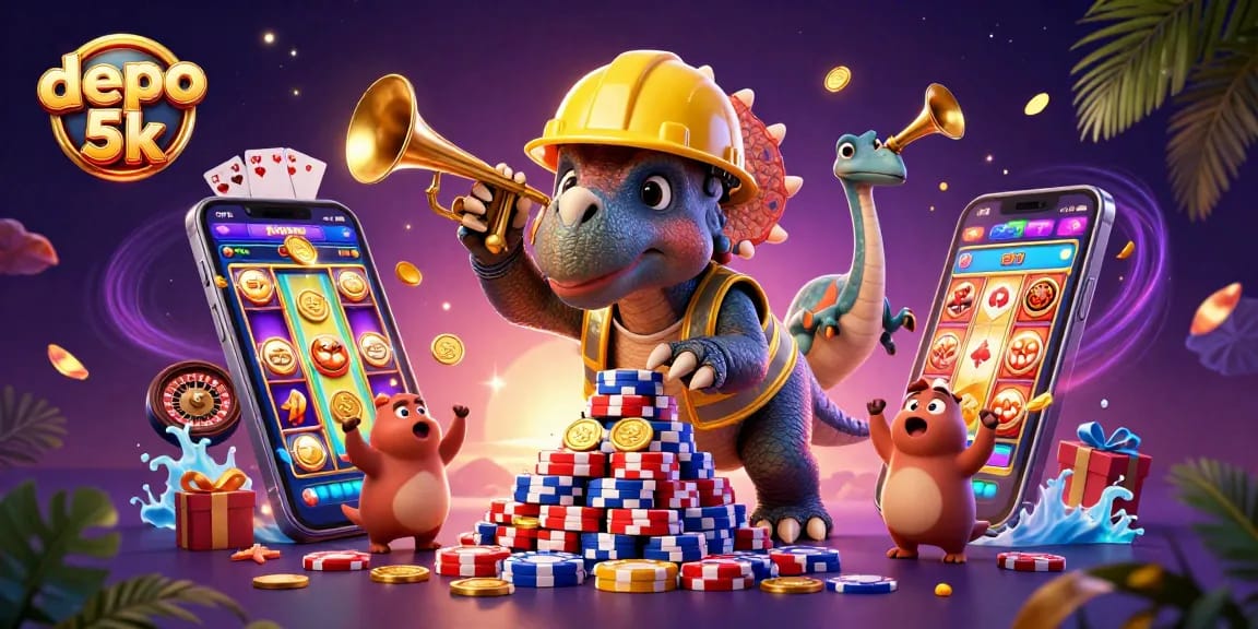 Play exciting games with depo 5k while enjoying vibrant slot reels and thrilling casino elements.