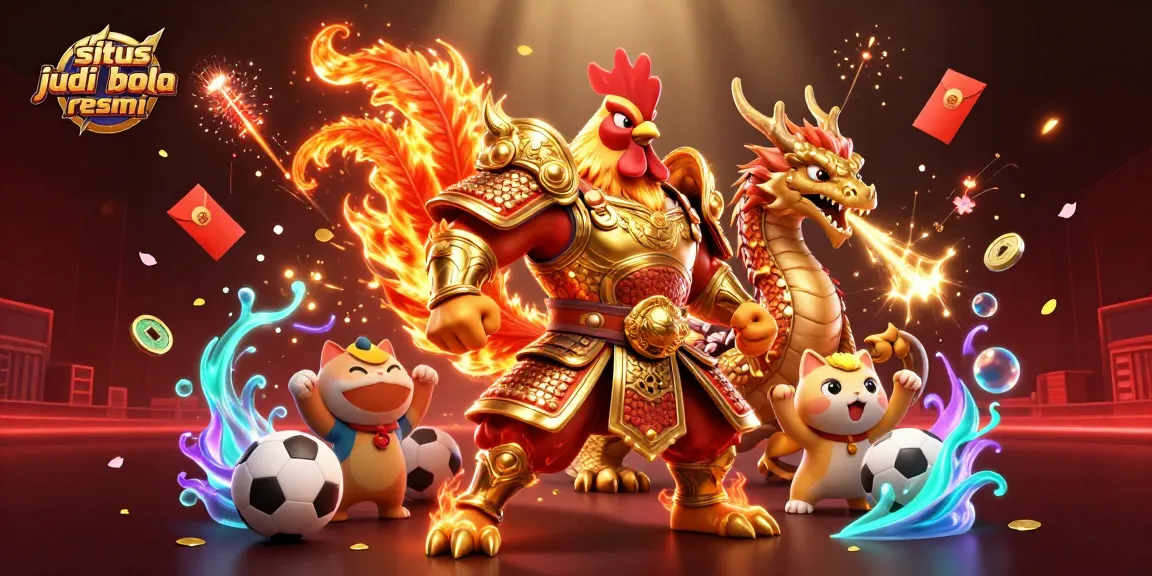 Bet on exciting matches with the dynamic scene depicting situs judi bola resmi featuring unique characters and gaming elements.