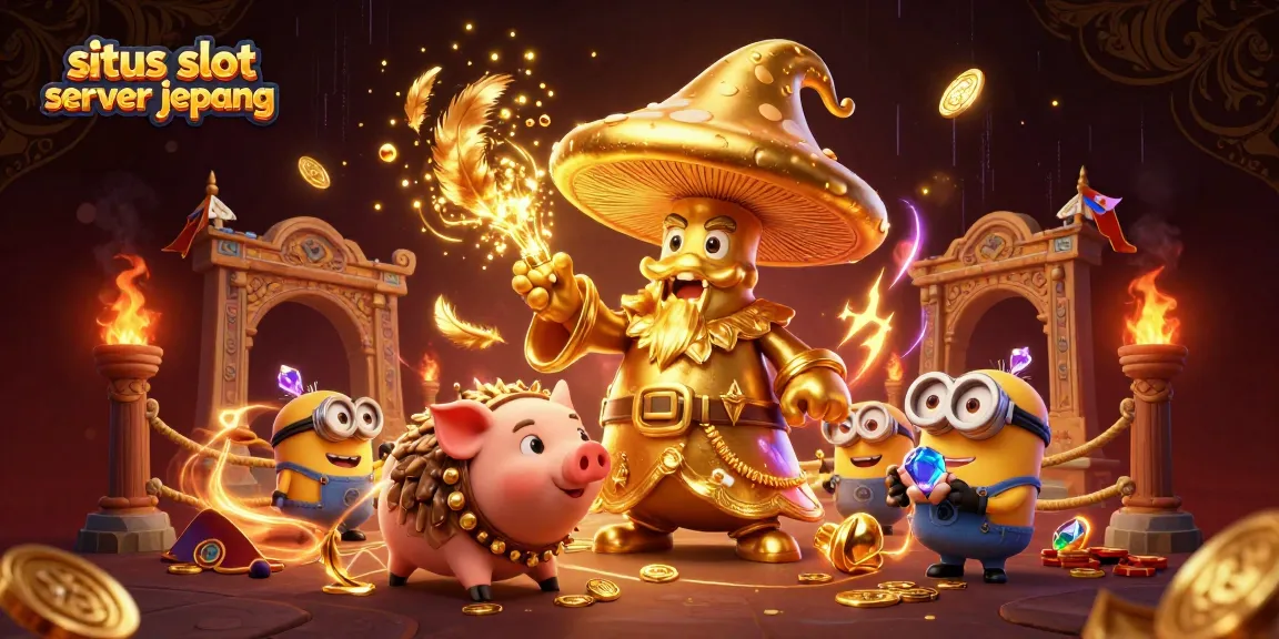 Experience the excitement of situs slot server jepang with magical characters and treasures in a dynamic casino scene.