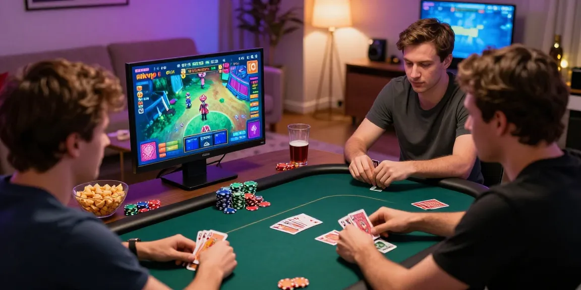 Players immersed in the Rikvip gaming experience at home, enjoying card games with a lively atmosphere.
