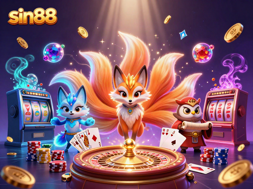 Experience the thrill of sin88 with vibrant gaming elements and mystical characters in a captivating casino scene.