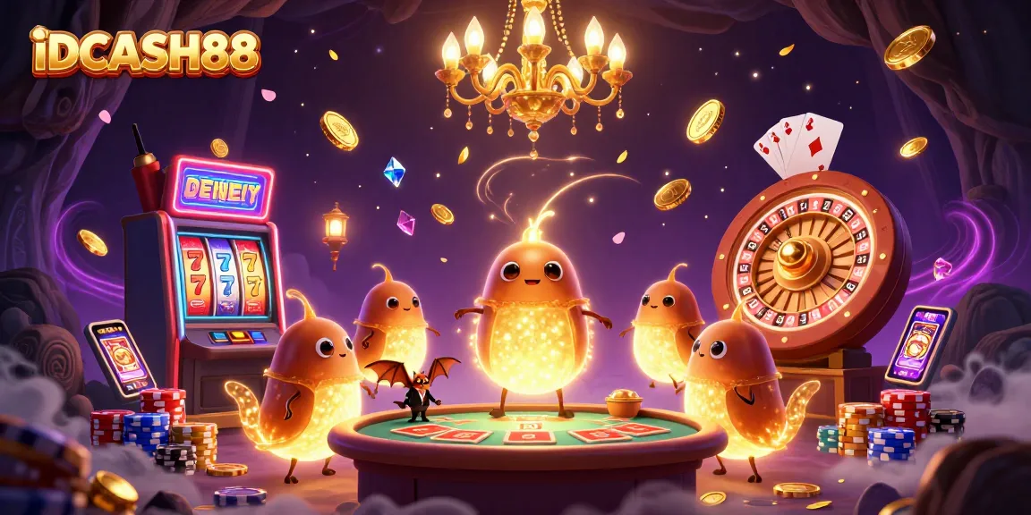 Engaging gameplay at IDCASH88 as glowworms illuminate a vibrant casino scene filled with thrilling slot machines.