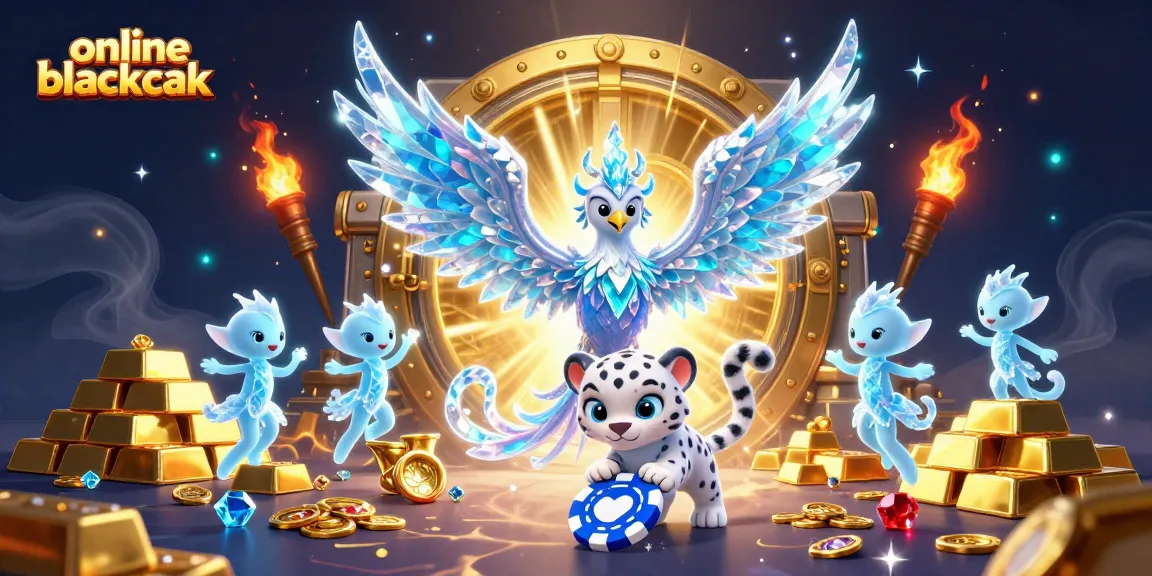 Experience online blackjack action with mystical characters and dazzling treasures in a vibrant scene.