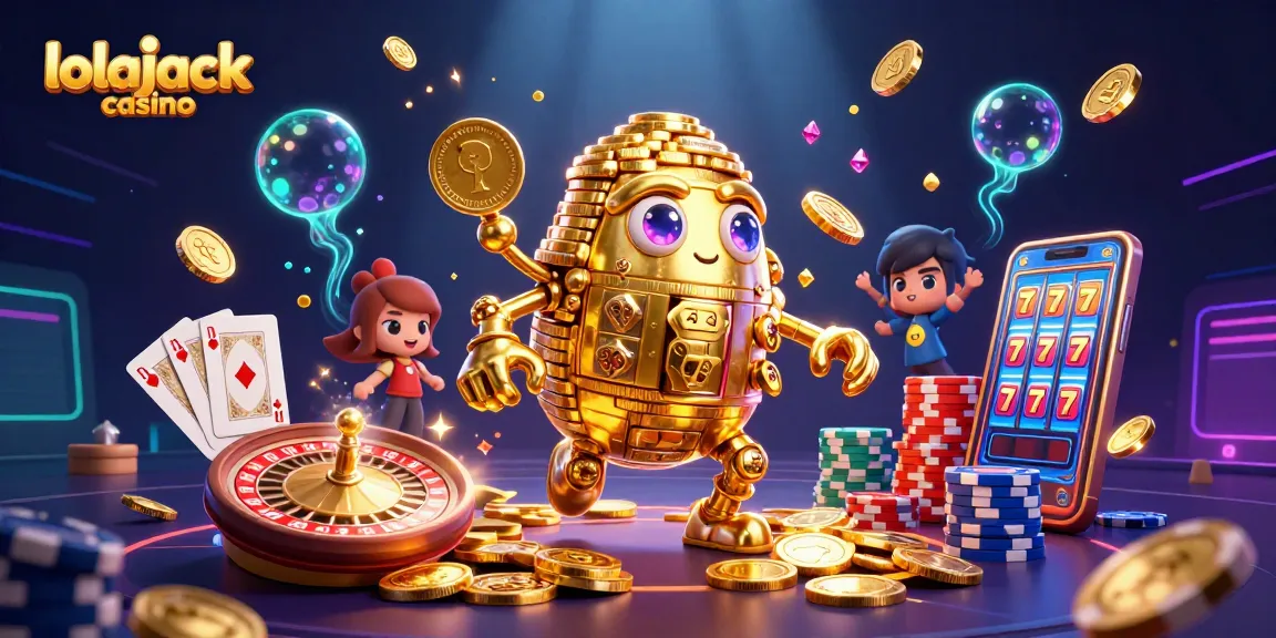 Experience the thrill of lolajack casino with golden golems and vibrant casino elements!