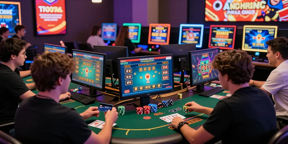 Exciting online gambling scene showcasing players using casinos that accept credit cards for gaming in 2026, vibrant lights and game interfaces.