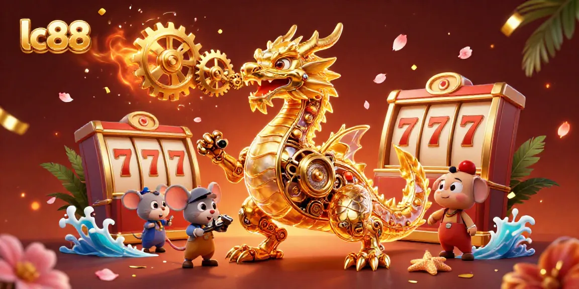 Experience the excitement of winning with lc88's golden dragon and slot reels in a vibrant 3D scene.
