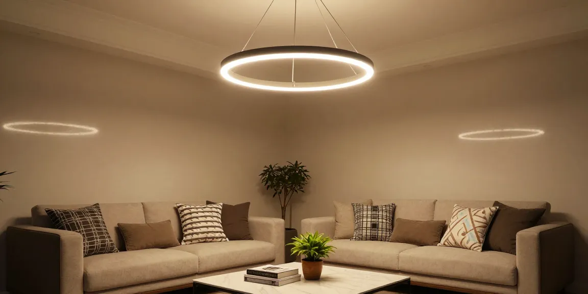 Candelabre led moderne iluminând un living elegant, adăugând rafinament și confort.