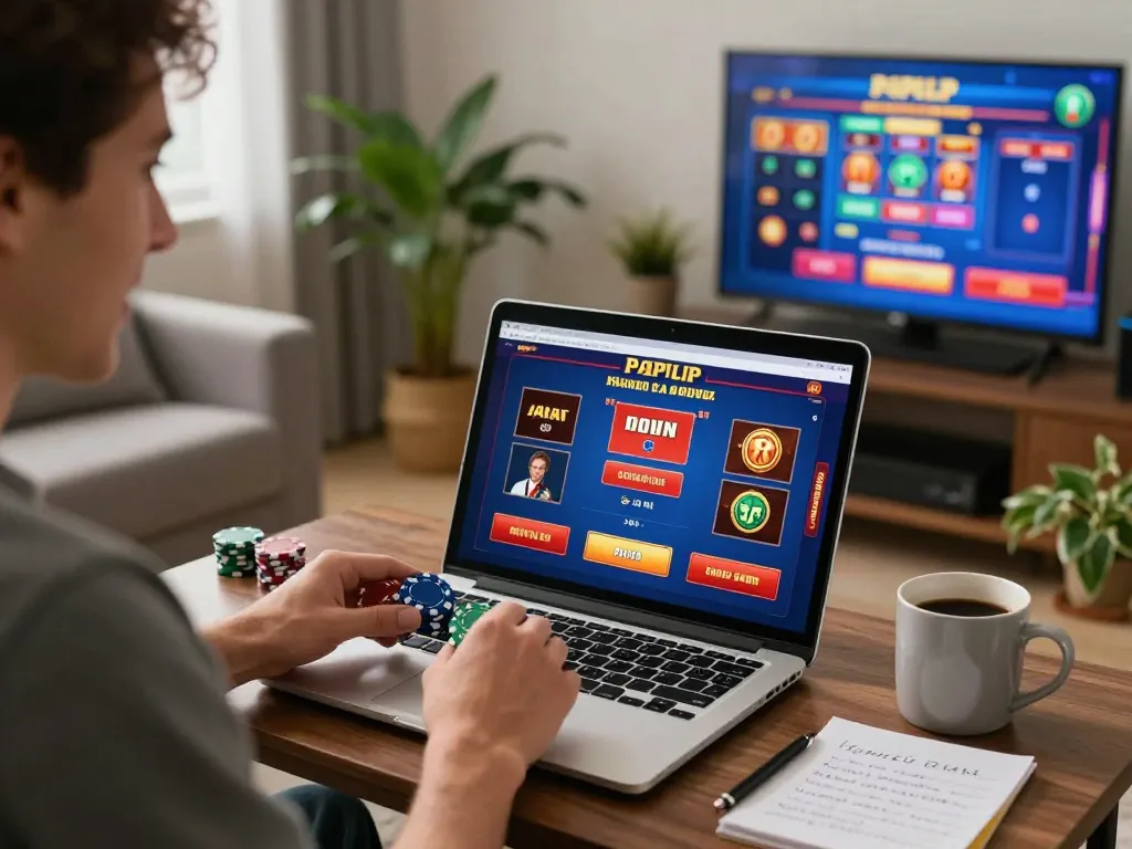 Engaged player enjoying rr88 online gaming with chips and strategies