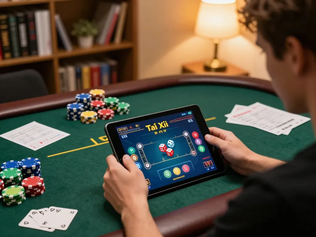 Engage in Tài Xỉu gaming strategies with a player focused on online poker from home.