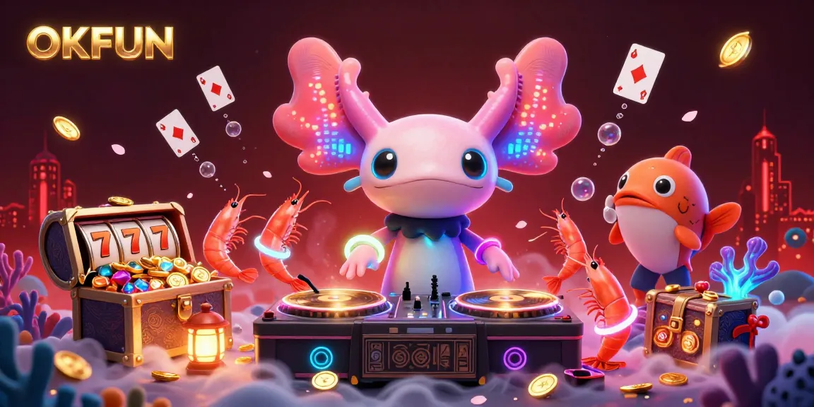 Spin to win at OKFUN with a vibrant underwater casino scene showcasing creative characters and lively game elements.