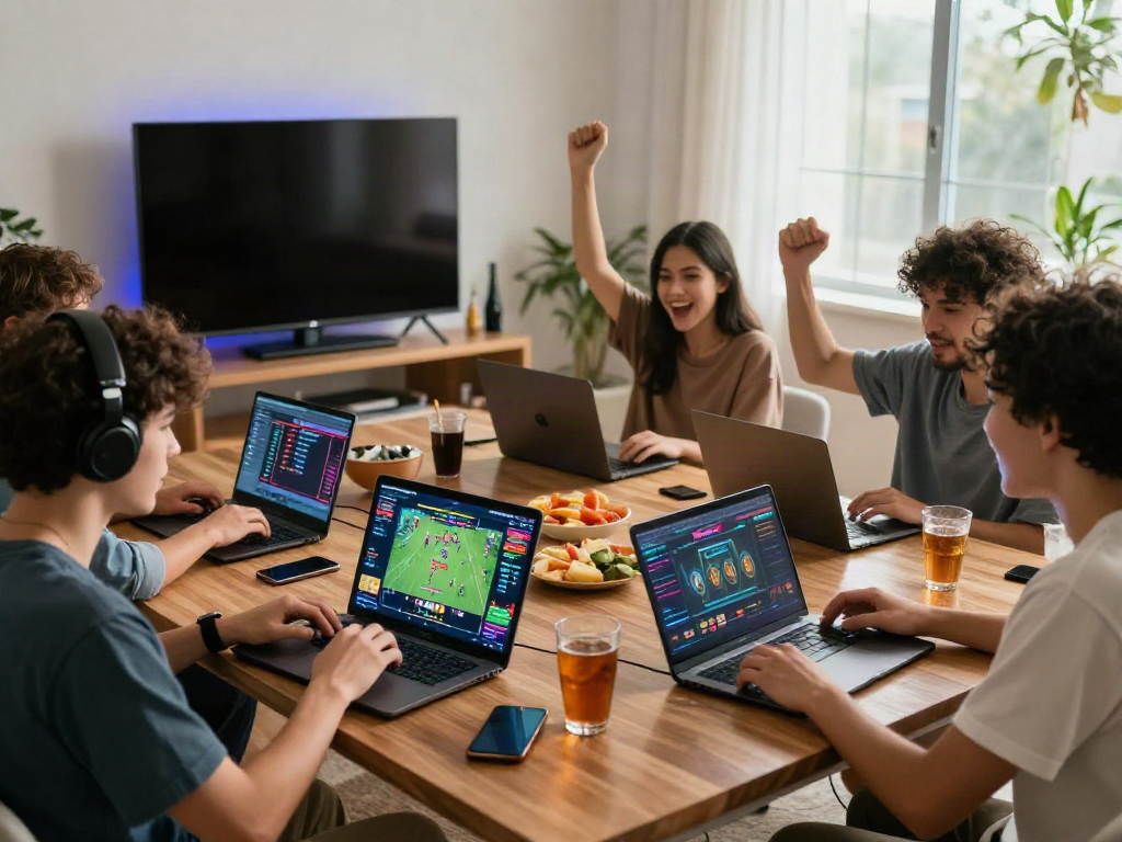 Exciting online gaming experience at FIVE88 with friends celebrating wins and engaging with games.
