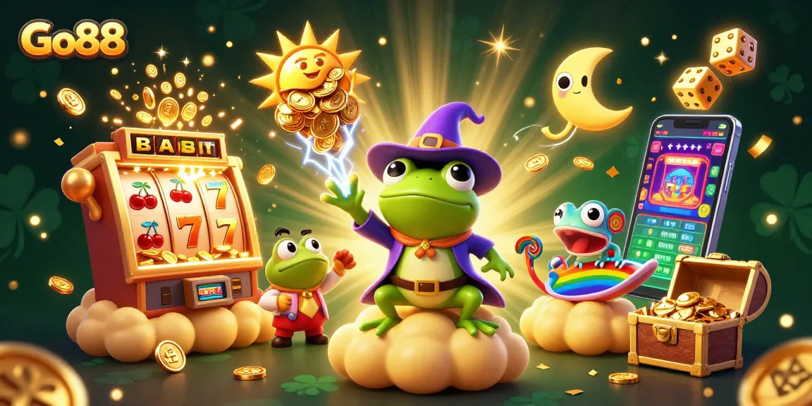 Engage with Go88’s vibrant gaming world featuring characters amidst a jackpot explosion.