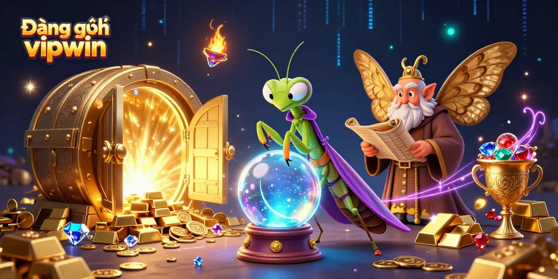 Engage with Đăng ký vipwin as our whimsical fortune teller and moth librarian explore treasures in a magical scene.