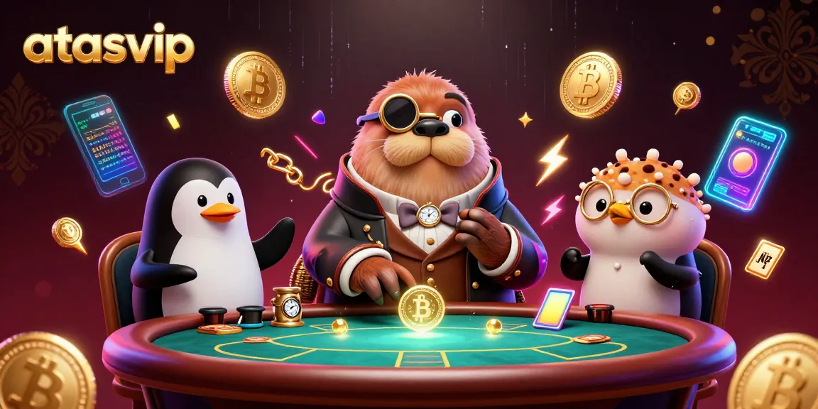 Experience thrilling gameplay at atasvip with cartoon characters at an underwater poker table.