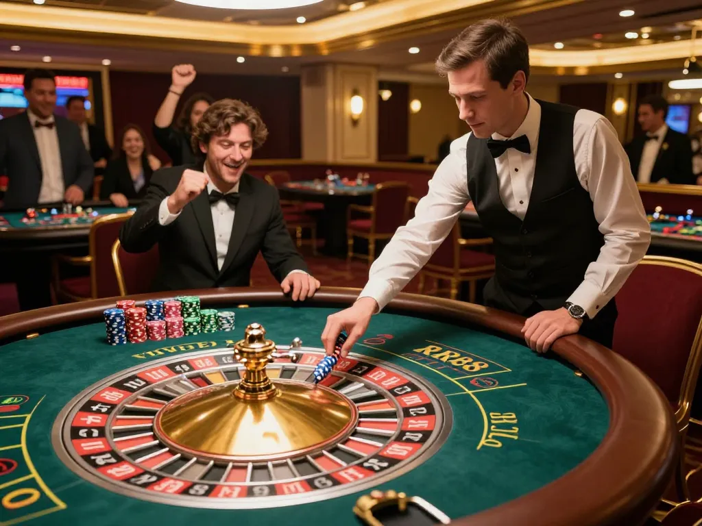 Roulette table action at RR88 casino, capturing the excitement of live gameplay.