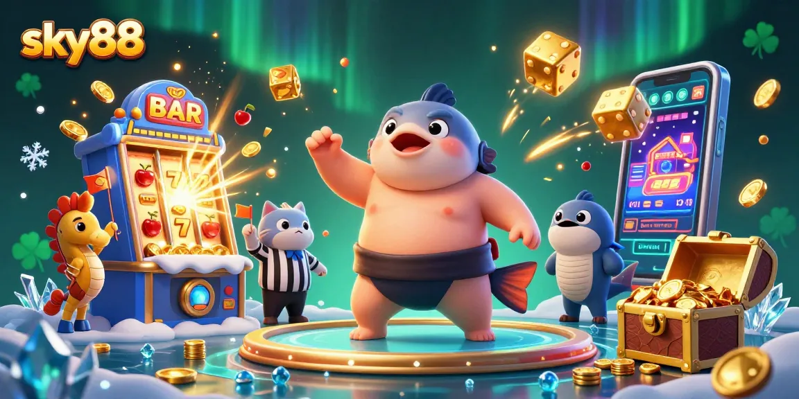 Engage with exciting slots at sky88, featuring a vibrant underwater casino scene with dynamic game elements.