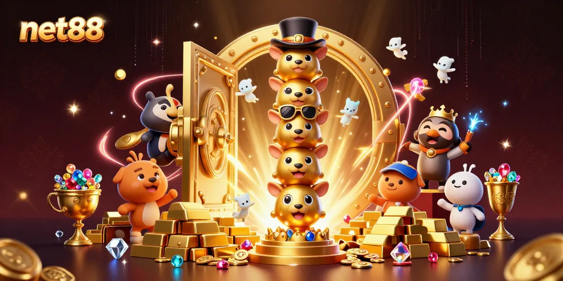 Engage with net88 by exploring a vibrant casino scene featuring golden totem and treasure elements.
