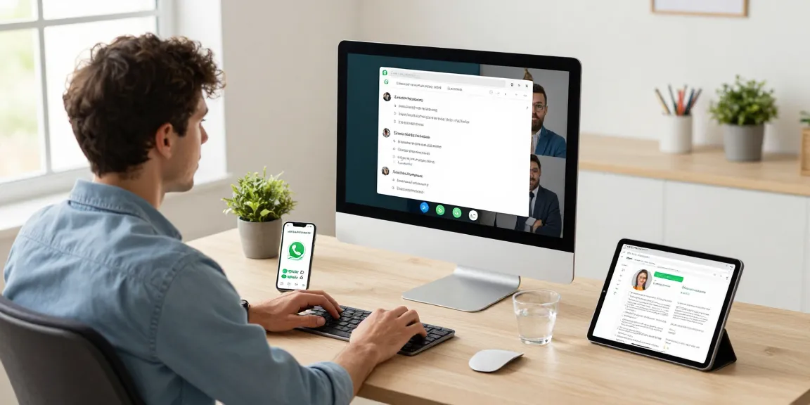 Professional workspace with WhatsApp網頁版 on desktop, showcasing seamless communication and collaboration.