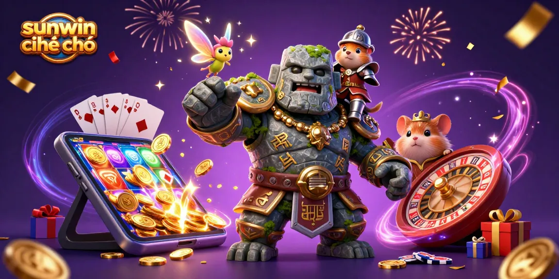 Play exciting games at sunwin chính chủ with a dynamic scene featuring magical characters and casino elements.