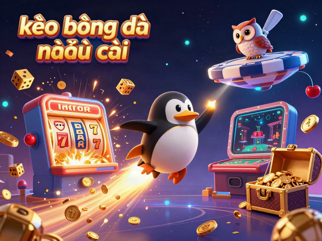 Experience the excitement of kèo bóng đá nhà cái with a colorful 3D penguin racing towards a cosmic casino.
