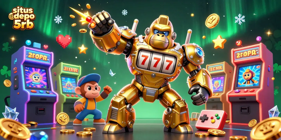 Engage in thrilling gameplay with situs depo 5rb, immersively designed with 3D slot machines and vibrant elements.