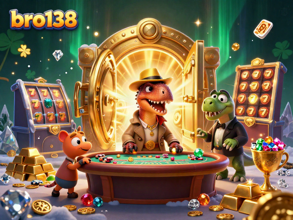 Experience thrilling gameplay with bro138 as a velociraptor card counter at a busy blackjack table.