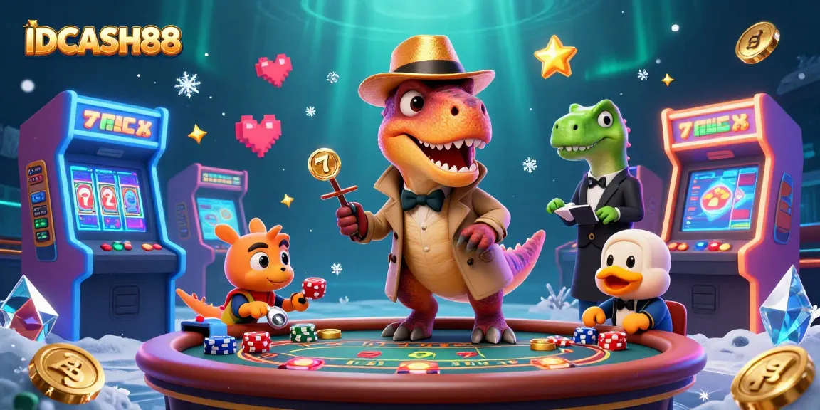 Engage with IDCASH88 to explore vibrant 3D casino adventures featuring dinosaurs in an action-packed scene.