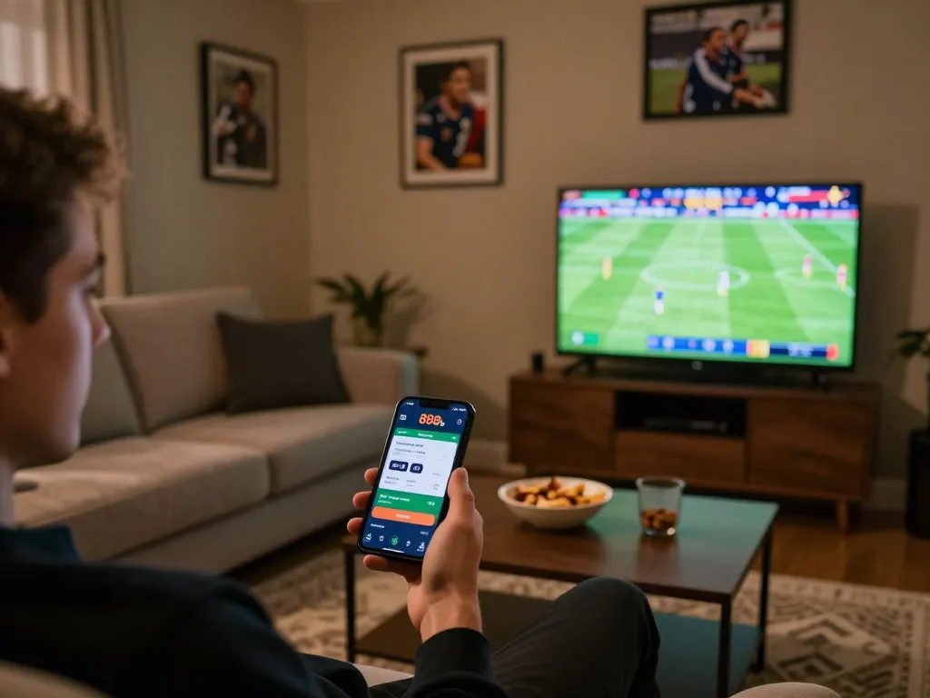 Experience thrilling sports betting with the 888b app in a cozy home setting