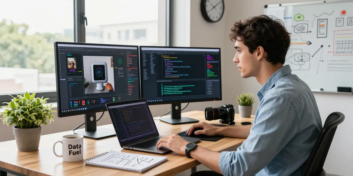 Data scientist analyzing AI models using an ai image detector in a modern tech workspace.