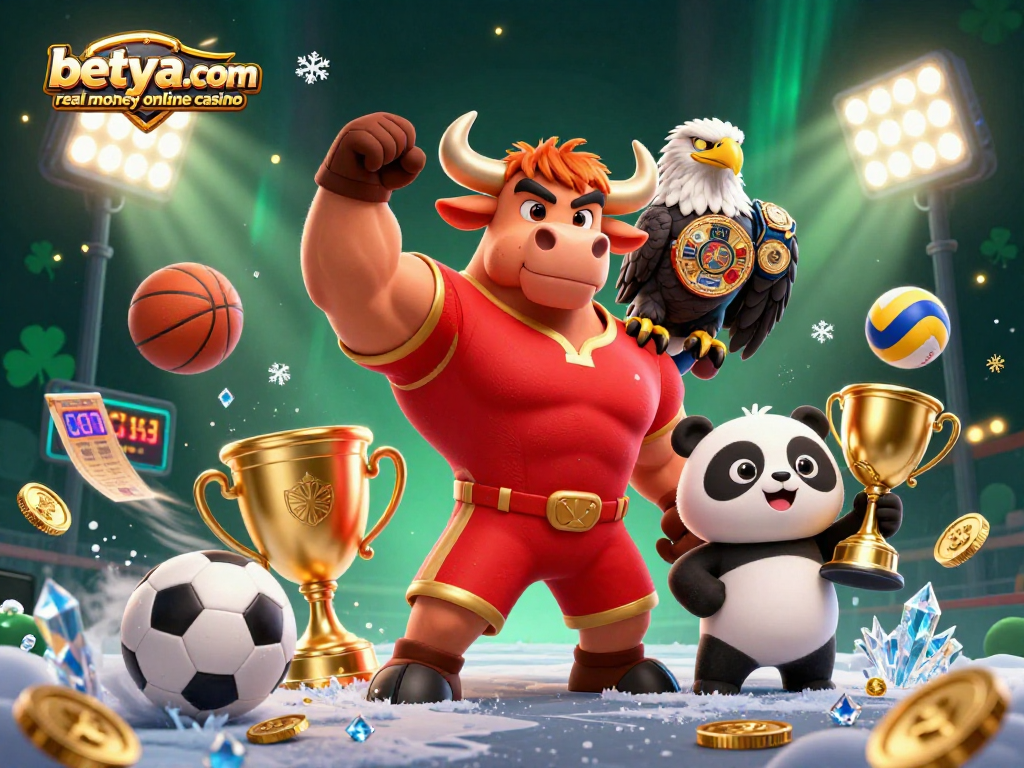 Experience triumph at betya.com real money online casino with dynamic sports-themed characters and vibrant visuals.