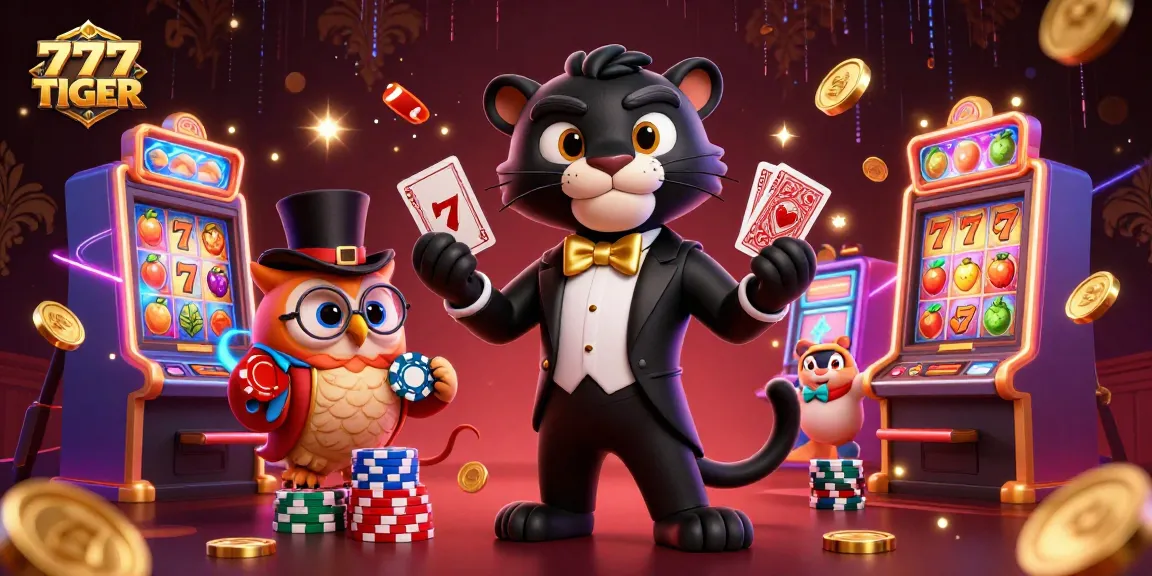 Engage with 777TIGER's exciting casino experience featuring dynamic characters and slot game elements.